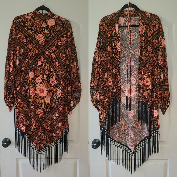 Spell designs x free people babushka kimono amber OS black robe exclusive FP HTF - Picture 5 of 16
